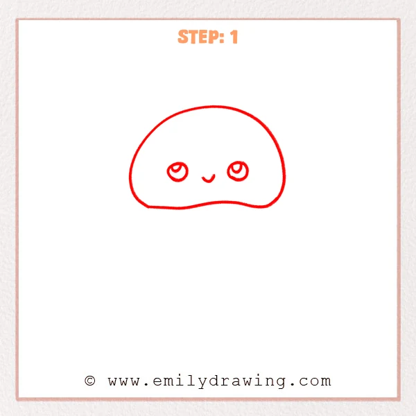 how to draw a cartoon jellyfish - Step 1 shows a cartoon jellyfish with a rounded dome head and a gently wavy bottom edge.